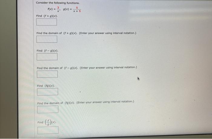 Solved Consider the following functions. 5 x + 5 Find (f + | Chegg.com