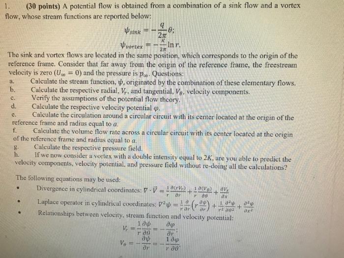 Solved к 27 a. C. d. e. 1. (30 points) A potential flow is | Chegg.com