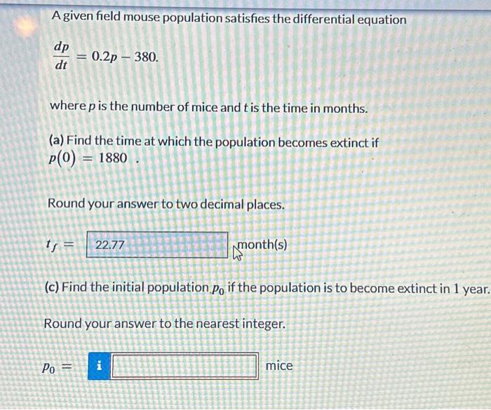 Solved A given field mouse population satisfies the | Chegg.com