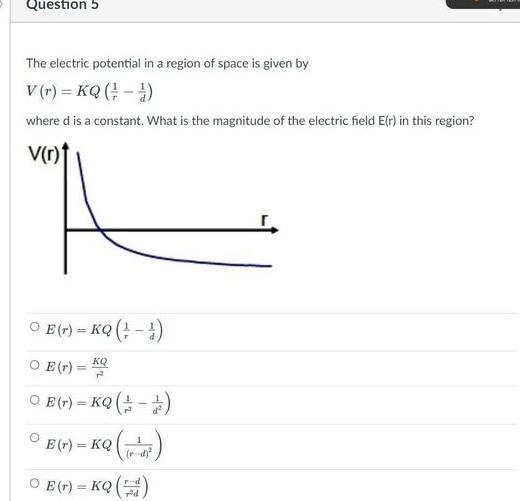 Solved Question 5 The electric potential in a region of | Chegg.com