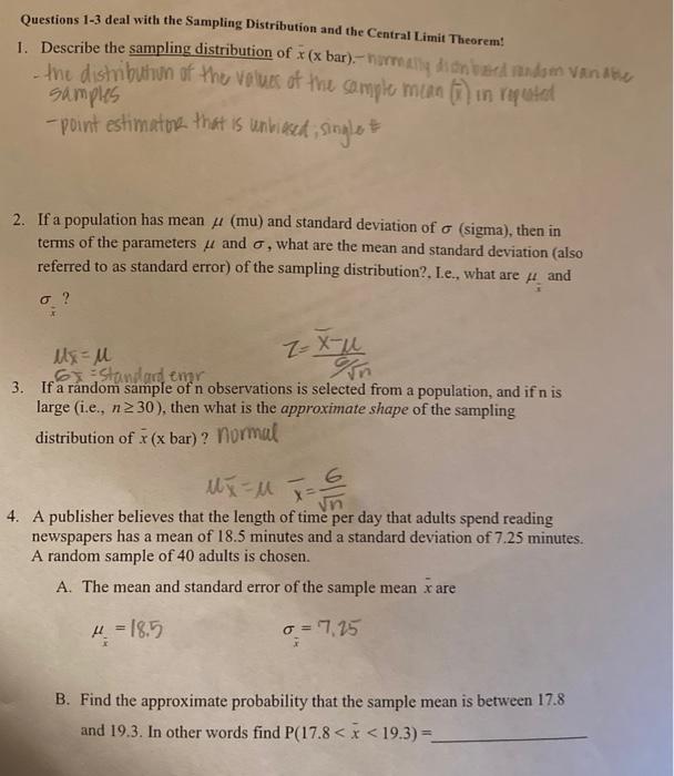 Solved Questions 1-3 deal with the Sampling Distribution and | Chegg.com