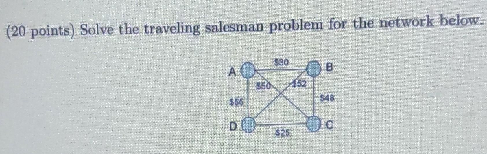 Solved (20 Points) Solve The Traveling Salesman Problem For | Chegg.com