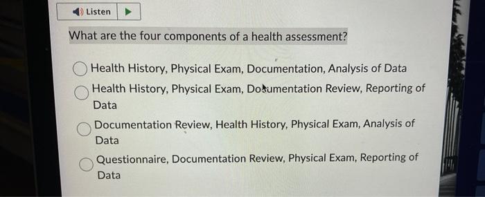 Solved What Are The Four Components Of A Health Assessment? | Chegg.com