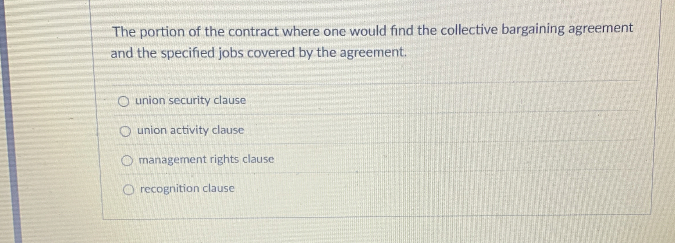Solved The portion of the contract where one would find the | Chegg.com