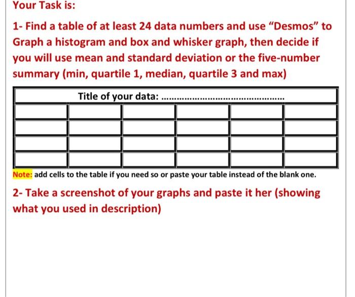 Solved Your Task is: 1- Find a table of at least 24 data | Chegg.com