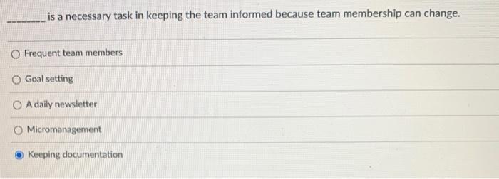 is a necessary task in keeping the team informed | Chegg.com