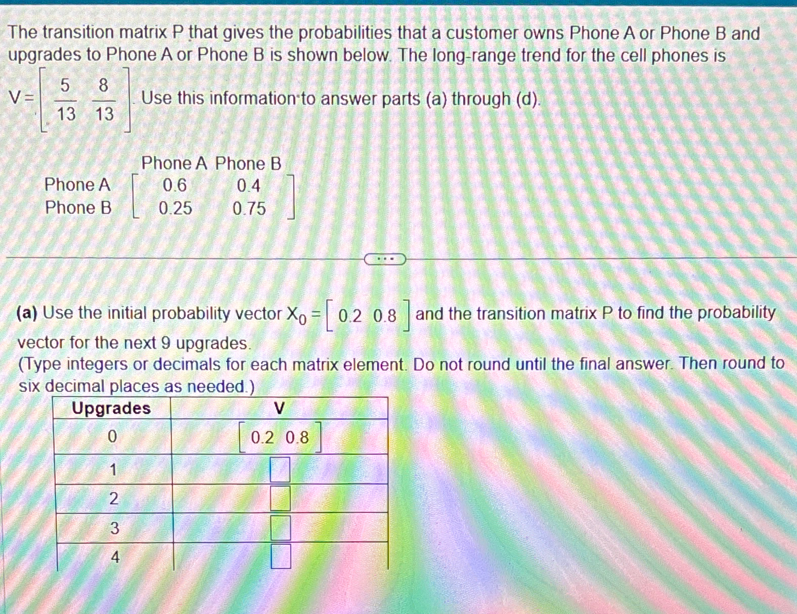 Solved The transition matrix P ﻿that gives the probabilities | Chegg.com