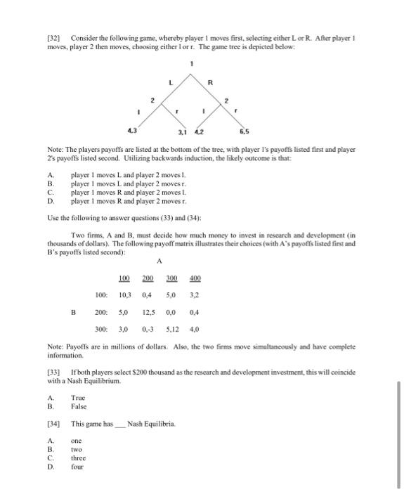 Solved [32] Consider the following game, whereby player 1 | Chegg.com