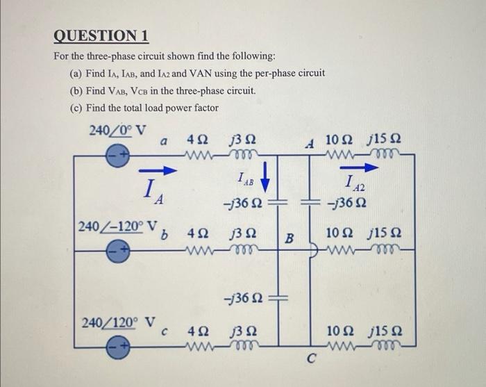 Solved QUESTION 1 For the three-phase circuit shown find the | Chegg.com