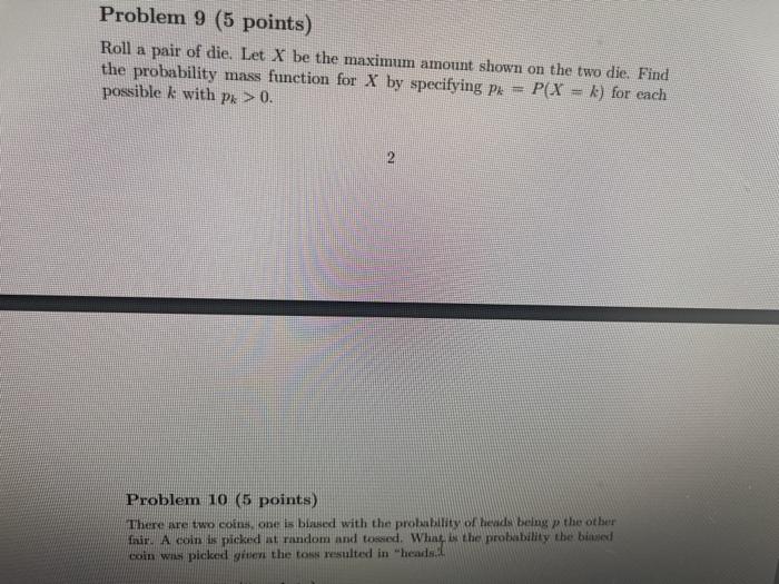 Solved Problem 9 (5 Points) Roll A Pair Of Die. Let X Be The | Chegg.com