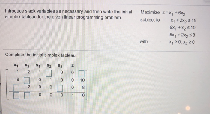 Solved Introduce slack variables as necessary and then write | Chegg.com