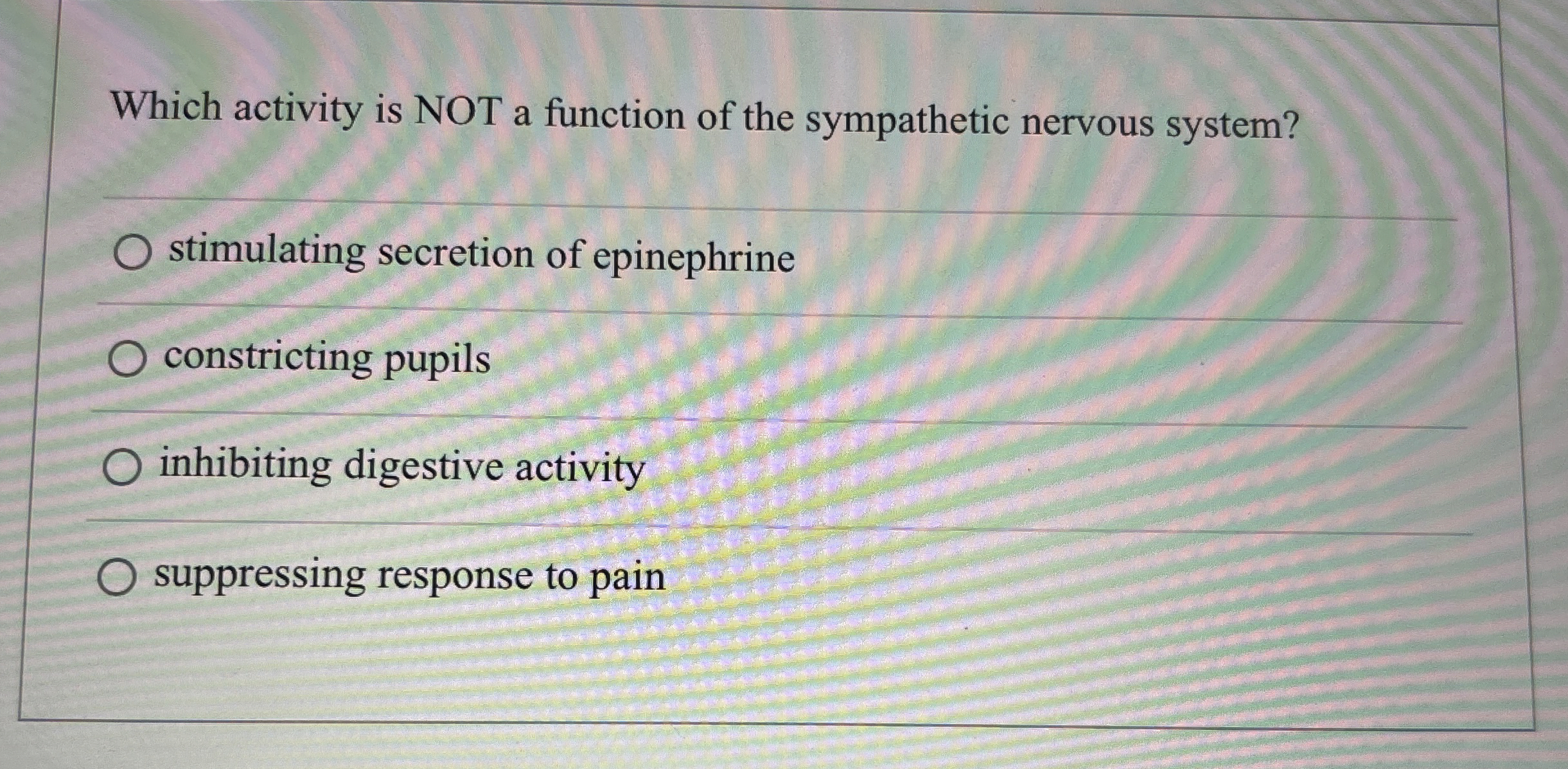 Solved Which activity is NOT a function of the sympathetic | Chegg.com