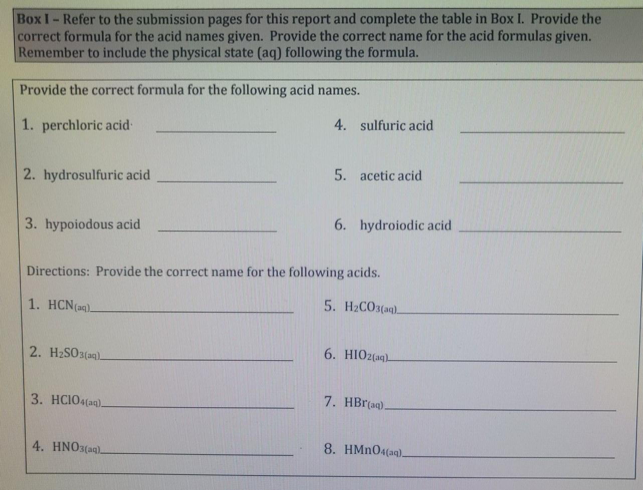 Solved Box H - Complete the table below Provide the correct | Chegg.com