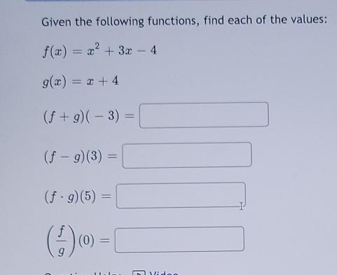 Solved Given the following functions, find each of the | Chegg.com