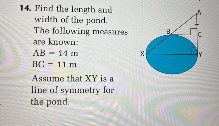 Solved 14. Find the length and width of the pond. The | Chegg.com