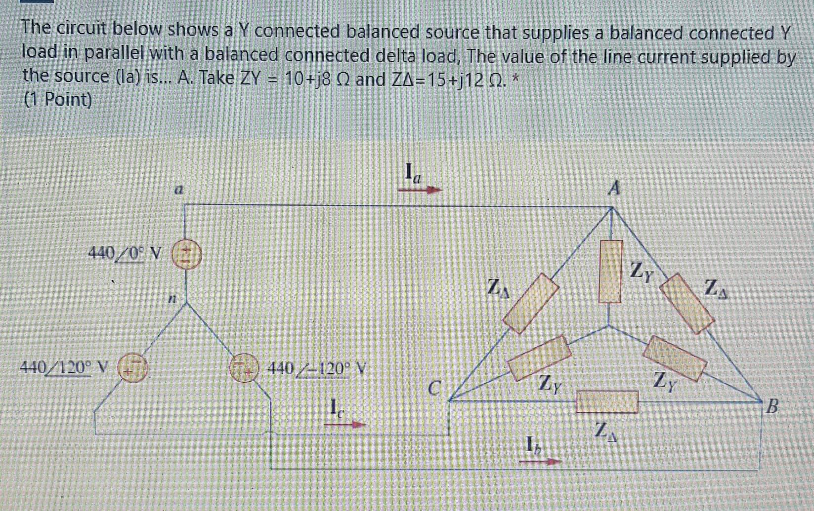 Solved The circuit below shows a Y connected balanced source | Chegg.com