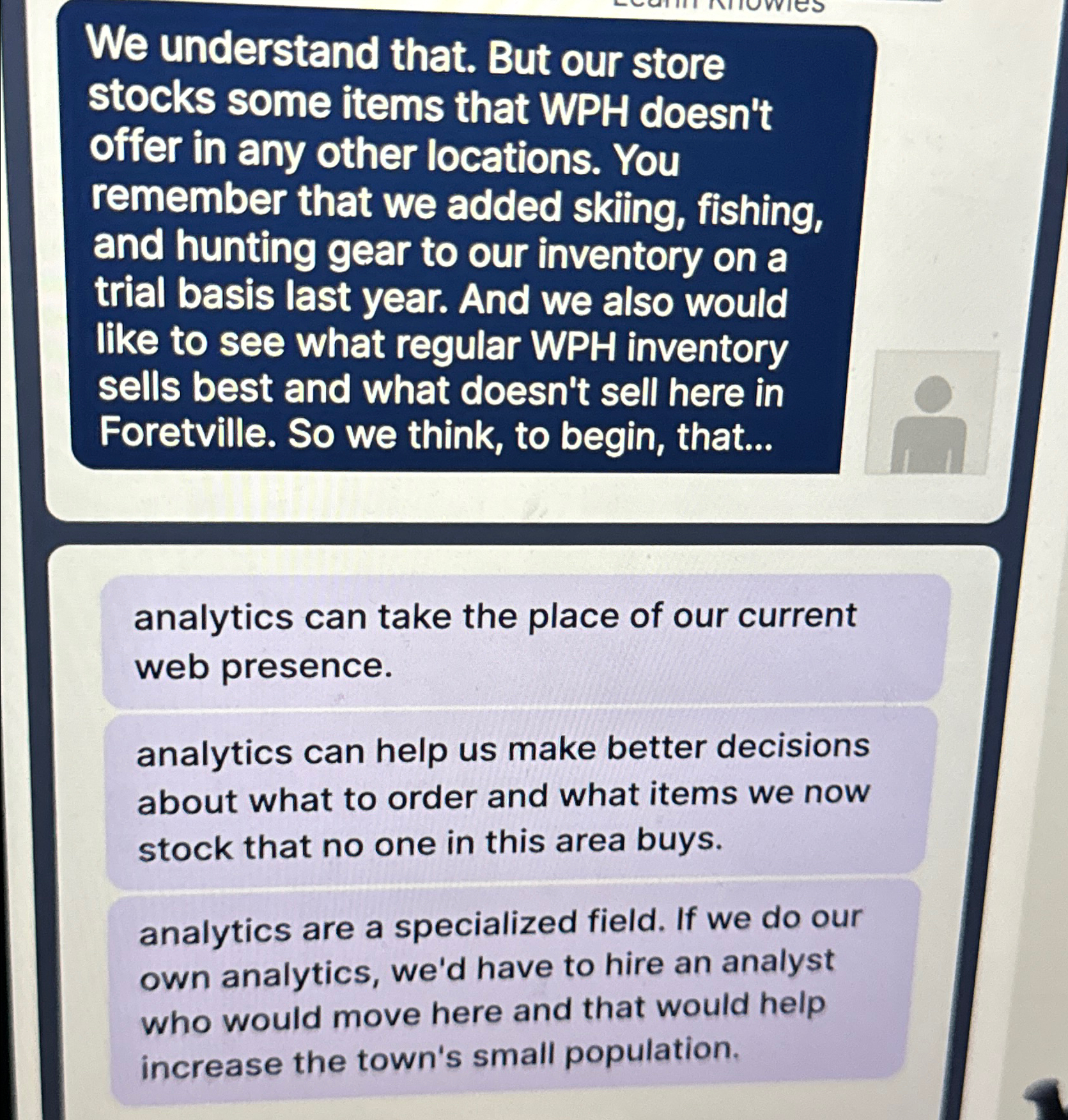 Solved We understand that. But our store stocks some items | Chegg.com