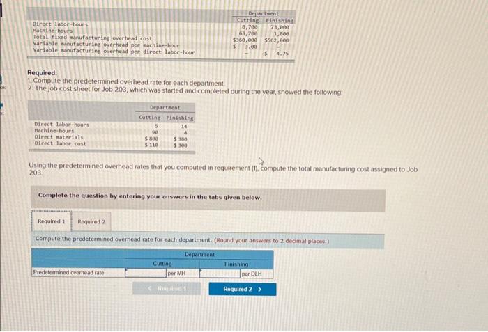 [Solved]: Required: 1. Compute the predetermined overhead r