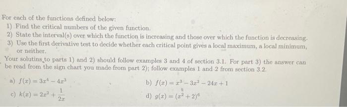 Solved For each of the functions defined below: 1) Find the | Chegg.com