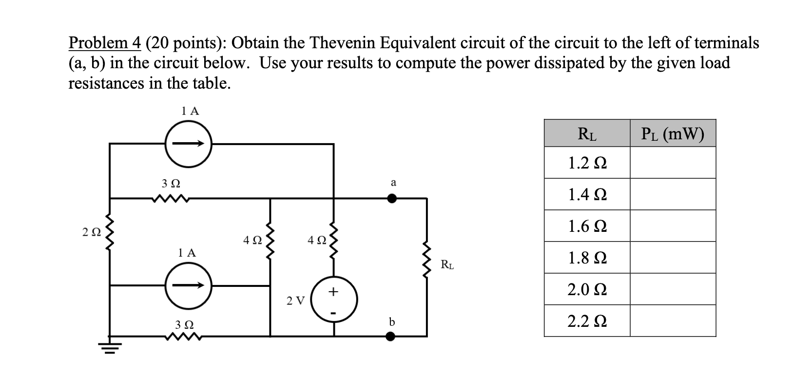 Solved Problem 4 ( 20 ﻿points): Obtain the Thevenin | Chegg.com