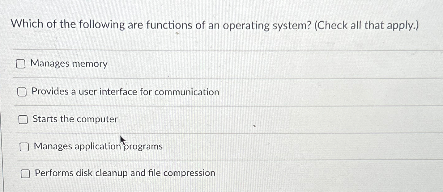 Solved Which of the following are functions of an operating | Chegg.com