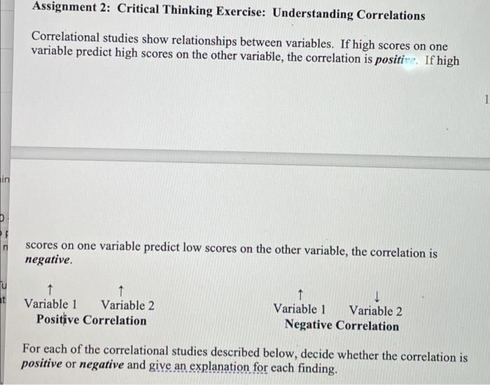 critical thinking exercise understanding correlations