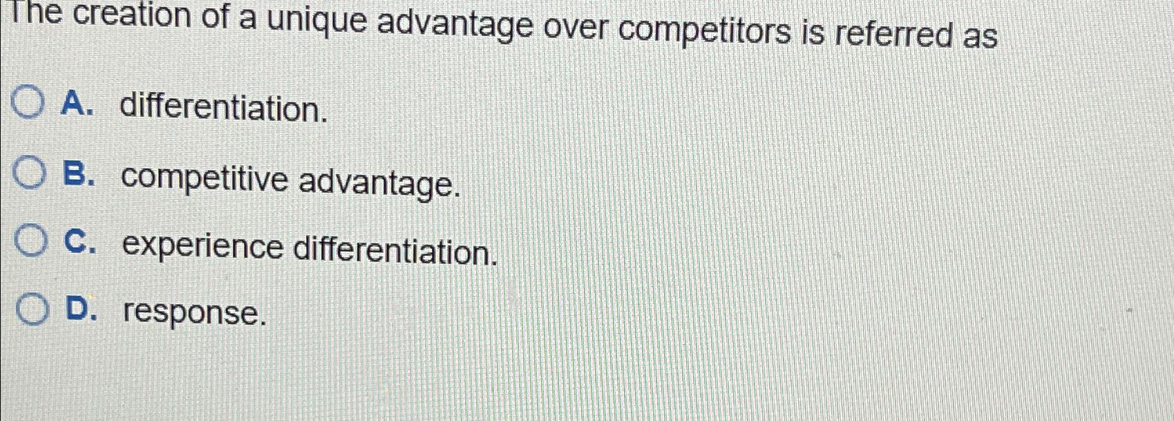 Solved The Creation Of A Unique Advantage Over Competitors | Chegg.com