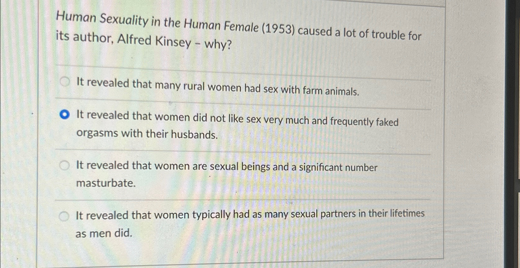 Solved Human Sexuality in the Human Female (1953) ﻿caused a | Chegg.com