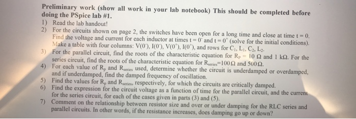 Solved Preliminary work (show all work in your lab notebook) | Chegg.com