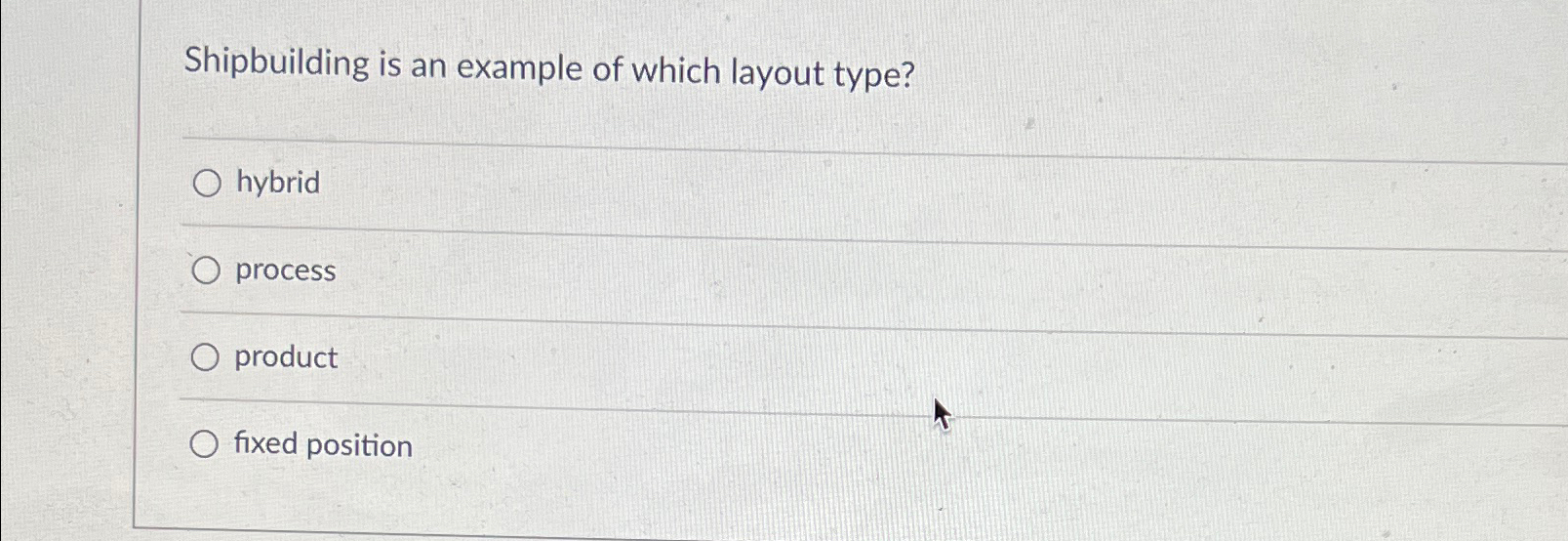 Solved Shipbuilding is an example of which layout