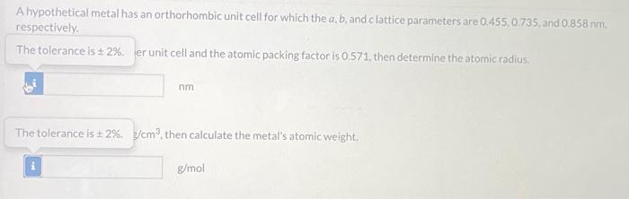 Solved A hypothetical metal has an orthorhombic unit cell | Chegg.com