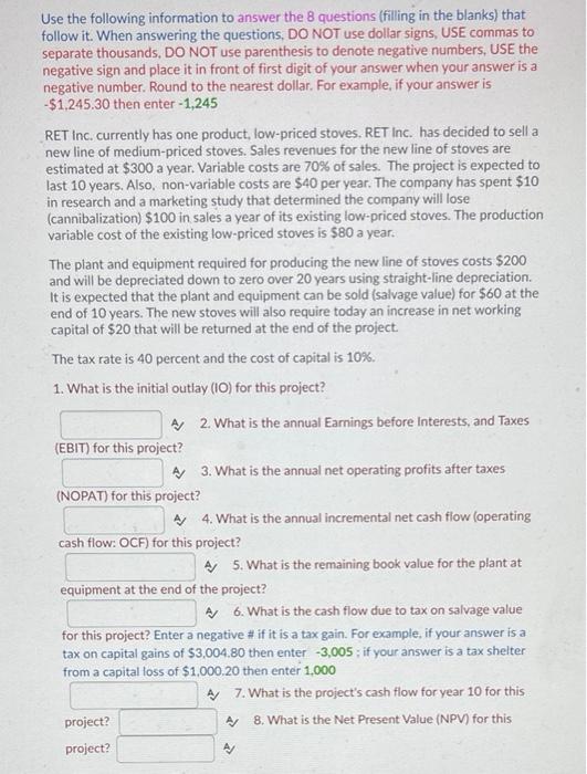 Solved Use the following information to answer the 8 | Chegg.com