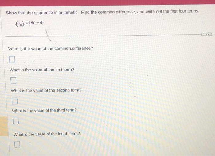 Solved Show that the sequence is arithmetic. Find the common | Chegg.com