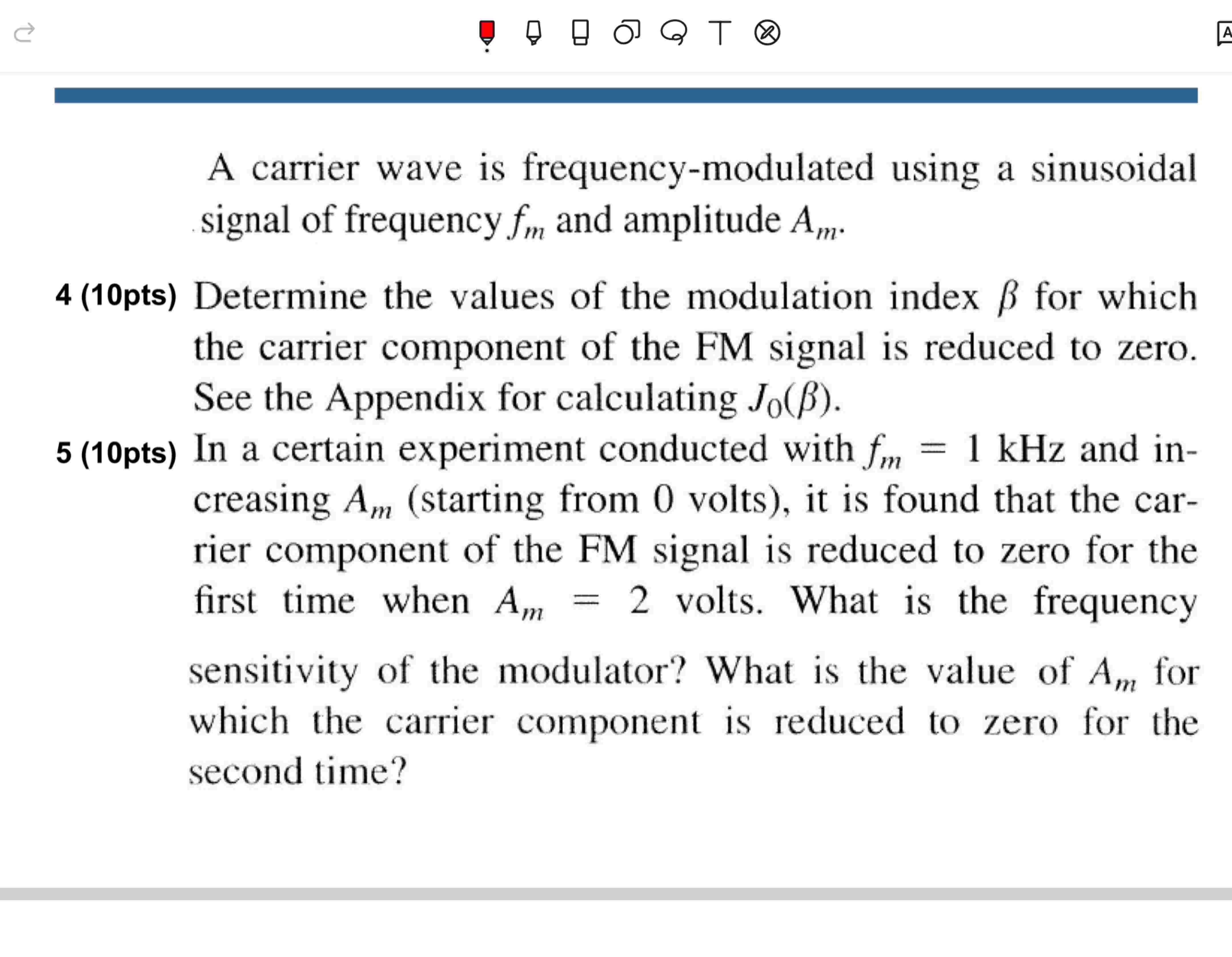 Solved A carrier wave is ﻿frequency-modulated using a | Chegg.com