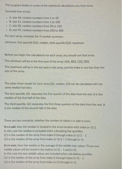 Solved This program builds on some of the statistical | Chegg.com
