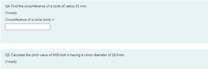 find the circumference of a circle with radius 30 mm