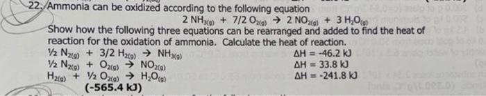 Solved 22. Ammonia can be oxidized according to the | Chegg.com