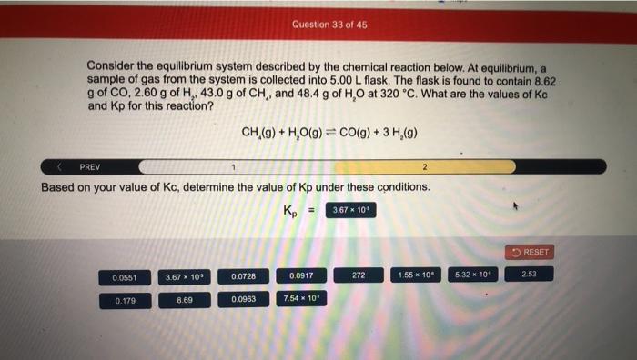 Solved Question 33 Of 45 Consider The Equilibrium System 6281