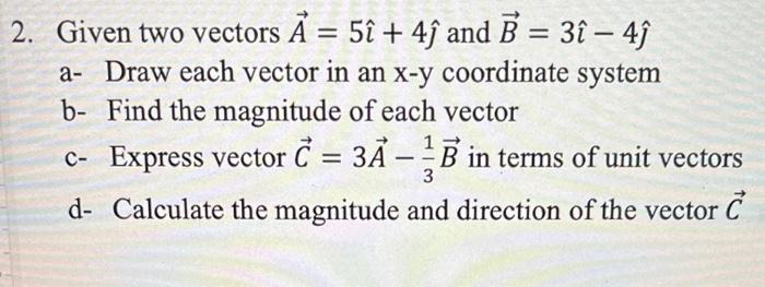 Solved 2. Given two vectors A=5 ^+4 ^ and B=3 ^−4 ^ a- Draw | Chegg.com