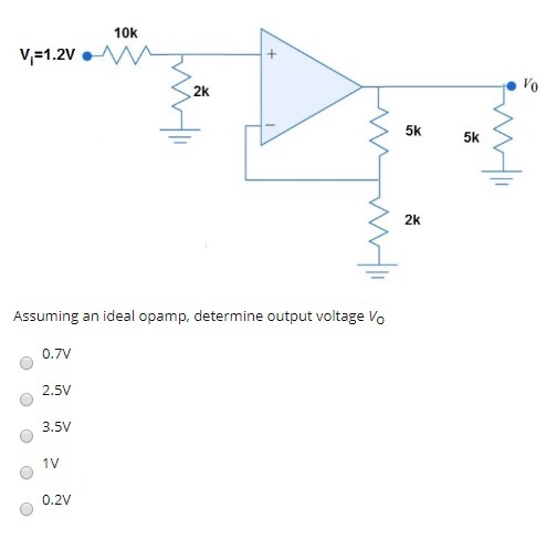 Solved 10K V,=1.2VM 5K Assuming an ideal opamp, determine | Chegg.com