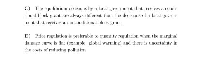 Solved C) The equilibrium decisions by a local government | Chegg.com