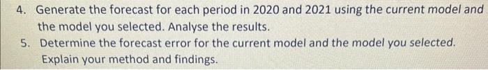 Solved 4. Generate the forecast for each period in 2020 and | Chegg.com