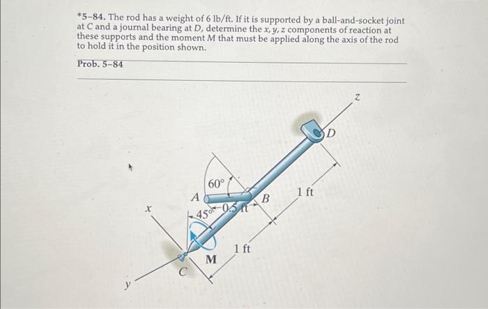 Solved *5-84. The Rod Has A Weight Of 6 Lb/ft. If It Is | Chegg.com