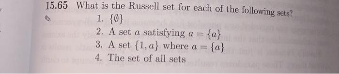 Solved 15.65 What is the Russell set for each of the | Chegg.com