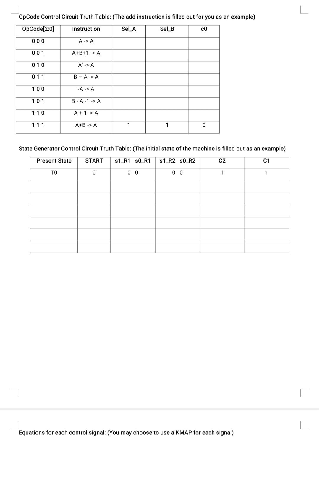 Op Code Control Circuit Truth Table: (The add | Chegg.com