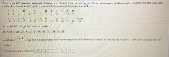 Solved The numbers 1-26 have been assigned to the letters a | Chegg.com