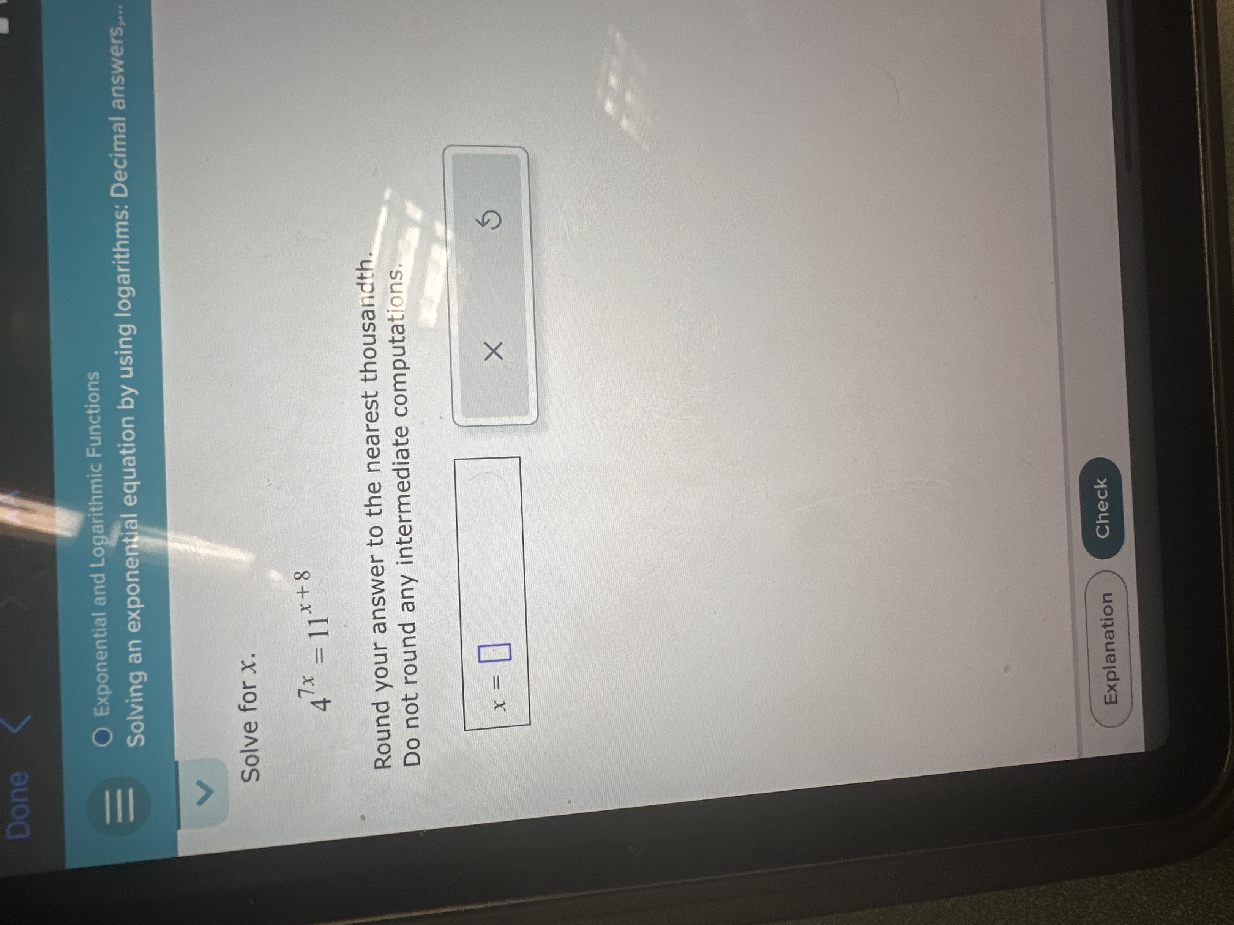 Solved Solve for x.47x=11x+8Round your answer to the nearest | Chegg.com