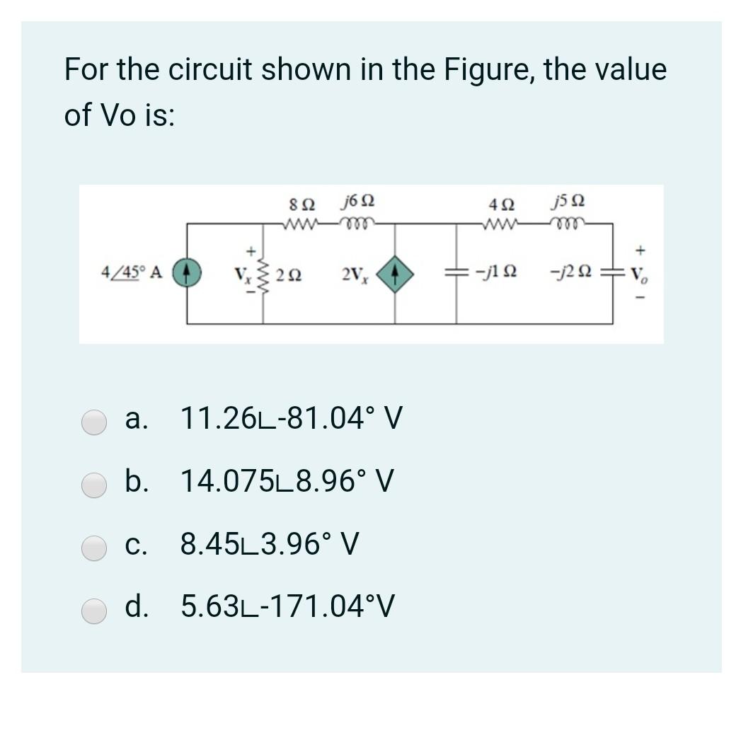 Solved For the circuit shown in the Figure, the value of Vo | Chegg.com