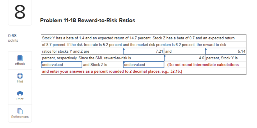 Problem 11-18 ﻿Reward-to-Risk Ratios | Chegg.com