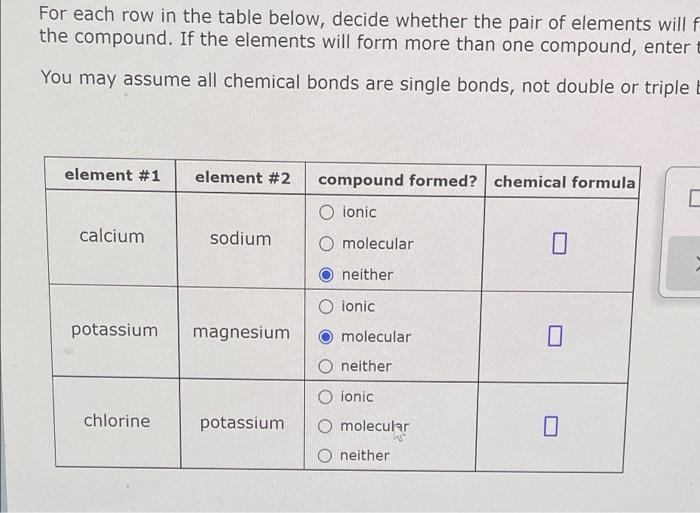 Solved For each row in the table below, decide whether the | Chegg.com